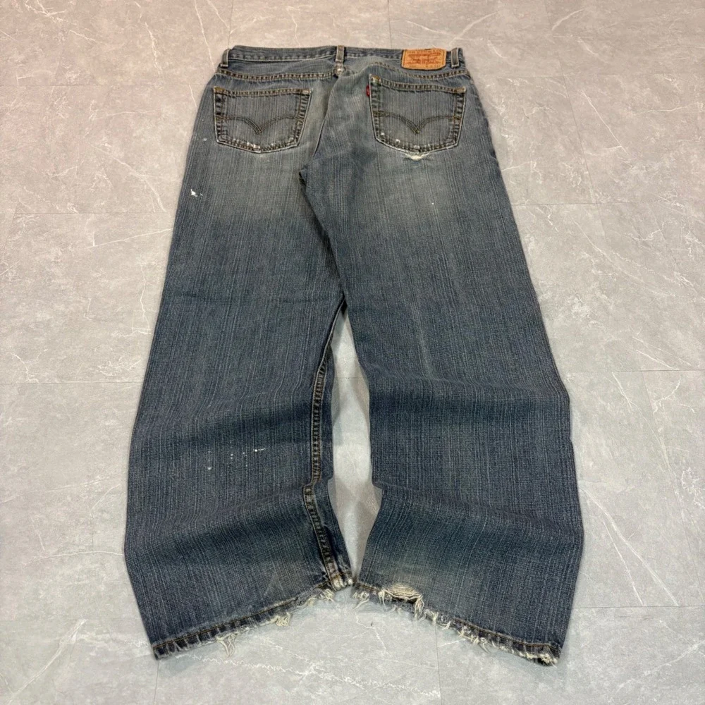 Levis 559 Relaxed Straight Jeans Mens 36x32 Distressed Blue Denim Paint Splatter